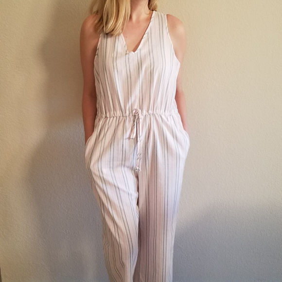 DREW FOR ANTHROPOLOGIE PINK STRIPE JUMPSUIT LARGE - Picture 4 of 5